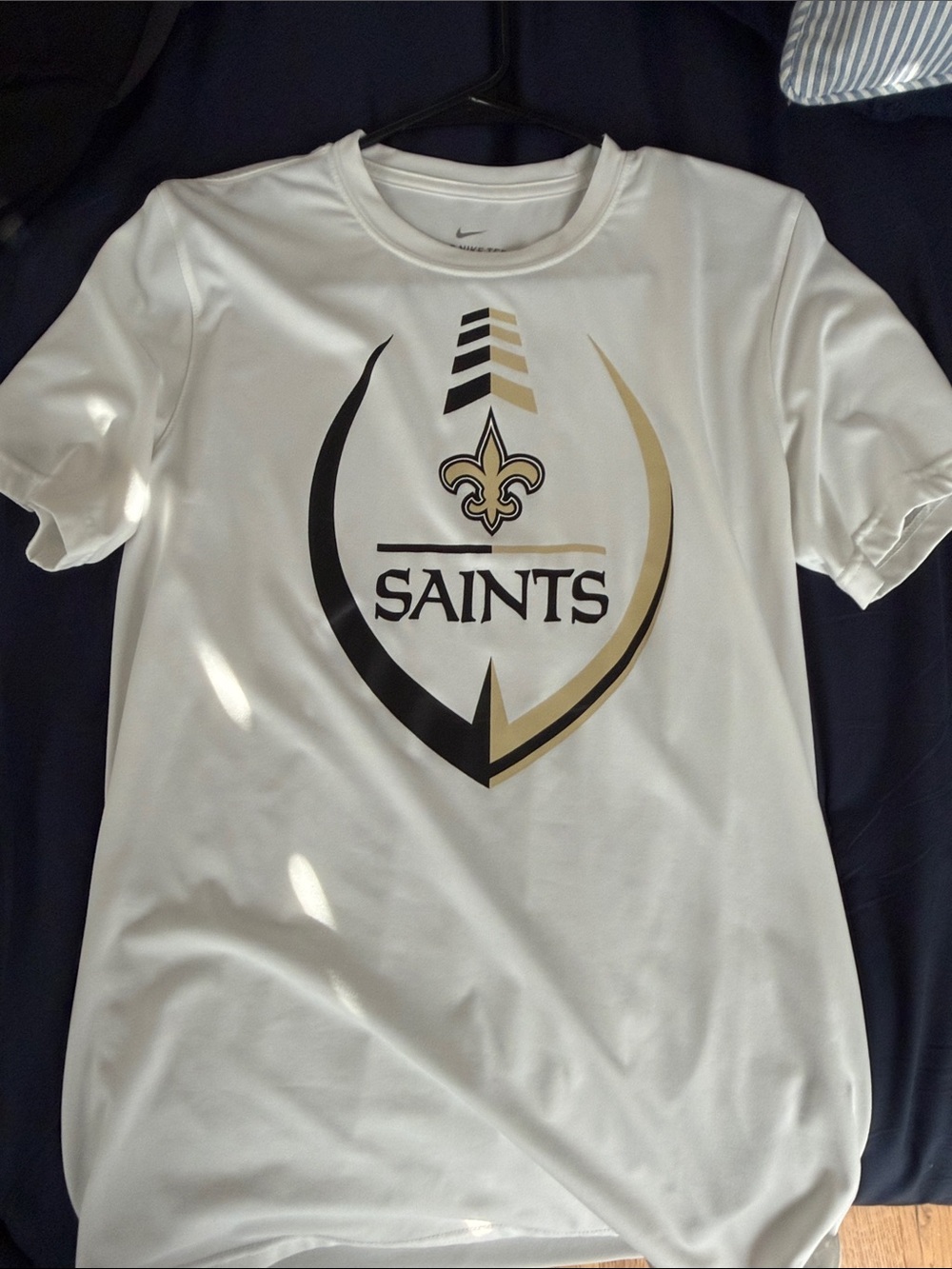 Nike White Black and Gold Saints Graphic Tee
